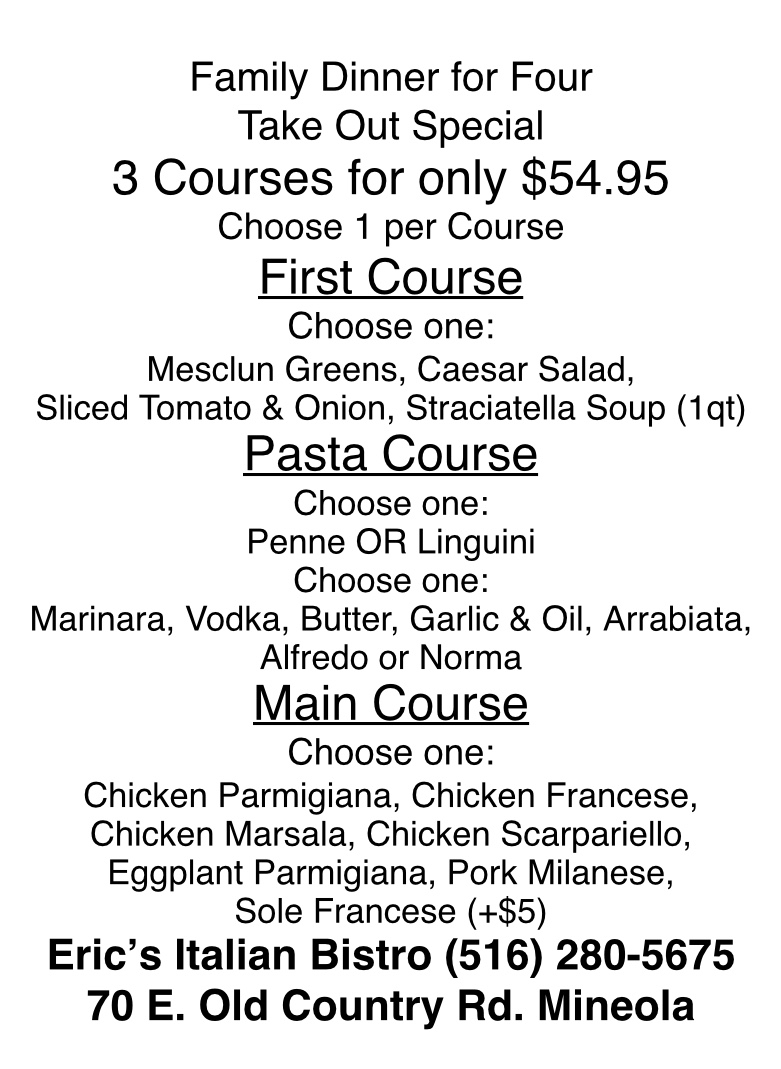 Eric's Bistro Takeout Special Pack