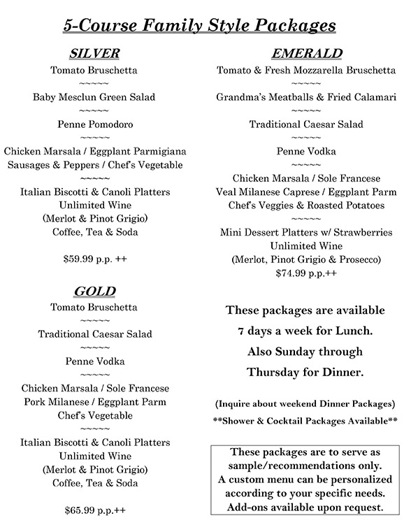 Private Events Menu