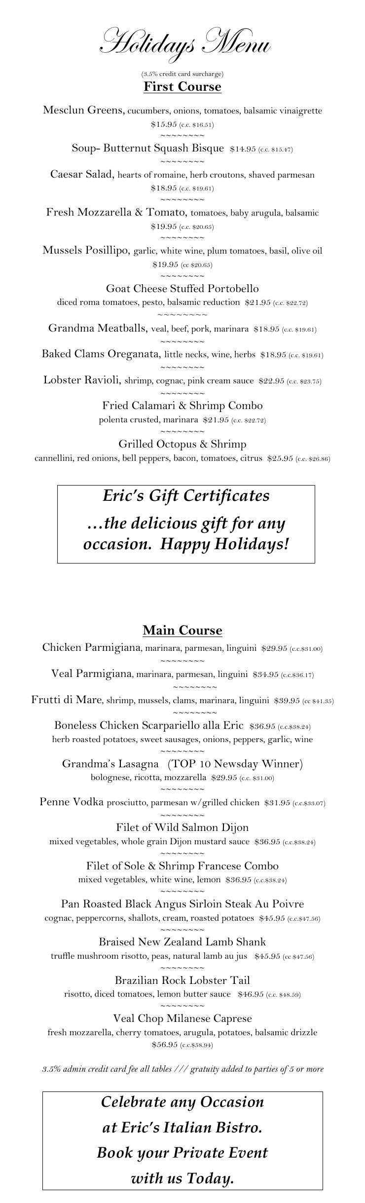 Eric's Bistro Mother's Day Menu