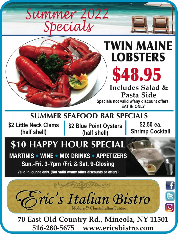 Eric's Bistro Summer 2022 Specials